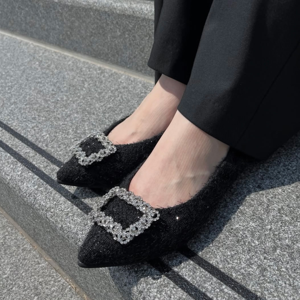 Kurun TOKYO Fringe Cloth Bijou Ballet Flats