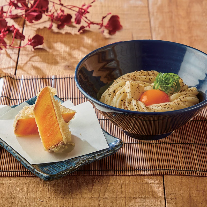 Butter Shoyu Udon with Sweet Potato Tempura